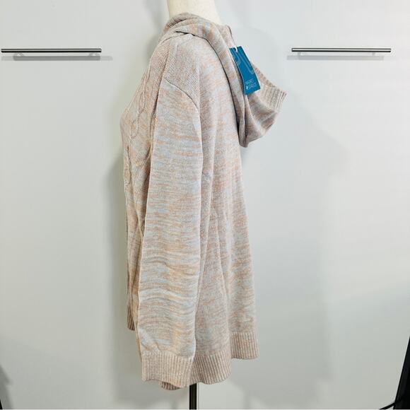Market & Spruce Size 3X Casual Preppy Tan Neutral Cable Knit Hooded Sweater - Picture 4 of 11